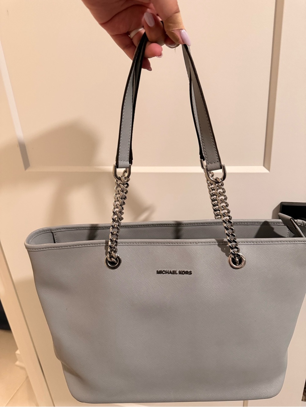 MICHAEL KORS Light Gray/blue Chain-Handle Tote Bag